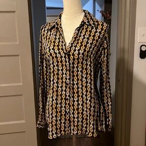 L'AGENCE Black and Gold Chain Print Button Down Shirt